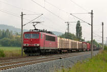 13. September 2012, nach mehreren baustellenbedingten güterzugfreien Wochen kam ich heute in bescheidenem Maße wieder auf meine Kosten. In Küps fuhr dieser Güterzug mit Lok 155 135  in Richtung Lichtenfels