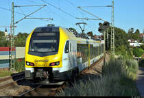 Nachschuss auf 1430 054-5 (ET 6.11 | Stadler FLIRT 160) und ein Schwesterfahrzeug der Go-Ahead Baden-Württemberg GmbH (GABW) als umgeleiteter RE 19027 (RE1) von Karlsruhe Hbf nach Stuttgart Hbf, die in Sachsenheim, Rodenweg, auf der Bahnstrecke Bietigheim-Bissingen–Bruchsal (Westbahn (Württemberg) | KBS 770) fahren.
[30.7.2020 | 19:18 Uhr]