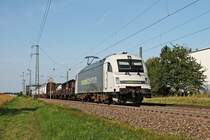 Am Nachmittag des 28.08.2019 fuhr RADVE 183 500-8 mit einem Überführungszug, in dem mehrere Mittel- und ein Endwagen von einem SBB TWINDEXX eingereiht waren, über die Rheintalbahn durch den Haltepunkt von Auggen in Richtung Schweizer Grenze.