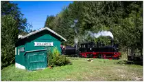 An der Haltestelle Holzapfel vorbei, fährt die Sächsische IV K 99 568 (BJ 1910 Hartmann) und die U1 (Bj 1898 Krauss-Linz) auf der Ybbstalbahn Bergstrecke, von Kienberg-Gaming nach Lunz am See.
27.09.2020