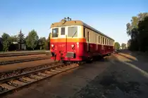 Motorwagen M262-1168 treft am 20 September 2020 in Satalice ein. Jeder Samstag und Sonntag betriebt der KZC Doprava mit diesen Museumsstücke die S-24 und S-34 über Satalice nach Praha hl.n.