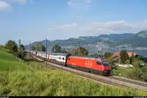 SBB Re 460 064 mit IC 8 822 Romanshorn - Brig am 30. September 2020 bei Einigen.