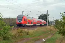 Die weiße Taube musste am 24.09.20 nicht dran glauben, als ein RE 13 von Magdeburg nach Leipzig durch Jeßnitz fuhr.