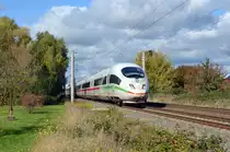 Ein Triebzug der Reihe 403 rollte am 11.10.20 als ICE 1005 durch Greppin Richtung Bitterfeld. Wegen Bauarbeiten zwischen Wittenberg und Berlin rollen alle ICE momentan über Dessau.