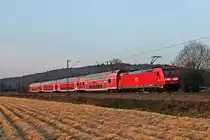 Nachschuss auf 146 234-0, als diese am Abend des 27.03.2020 ihren RE (Basel Bad Bf - Offenburg) bei Sexau über die Rheintalbahn in Richtung Emmendingen schob.