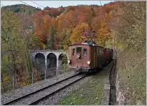  LA DER 2020 du Blonay-Chamby  / Saison Abschluss der Blonay-Chamby Bahn: Mit einem verstärkten Fahrplan und viel Dampf wird vor dem  Winterschlaf  (bzw. Arbeit im Dépôt Chaulin) nochmals viel Betrieb gemacht. Bei schon etwas gedämpftem Sonnenlicht am Samstag Abend fährt die BOB HGe 3/3 (Baujahr 1926) mit ihrem Zug kurz nach Vers-chez-Robert  in Richtung Chaulin. Im Hintergrund ist die Baye de Clarens Viadukt zu sehen. 

24. Oktober 2020