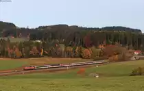 218 498-4 mit dem EC 191 (Basel SBB-München Hbf) bei Buflings 25.10.20