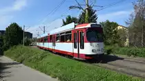 Straßenbahn Düwag Nr. 214 - Aufnahme an der Station Runzmattenweg in Freiburg im Breisgau am 27.08.2019