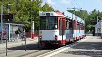 Straßenbahn Düwag Nr. 214 - Aufnahme an der Station Runzmattenweg in Freiburg im Breisgau am 27.08.2019