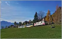 Die Tage der MOB Panoramic Express Züge sind gezählt und somit auch die Einsätze der GDe 4/4 im Reiseverkehr. 
Bei der Ankunft in Les Avants zeigt sich die GDe 4/4 6006 (ex GFM/TPF) mit dem Panoramic Express 2122 auf dem Weg von Montreux nach Zweisimmen. 

13. November 2020
