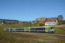 Die BLS ABt 942, B 514 und RBDe 566 242 am 18. November 2020 als Regio 6424 bei Biglen.