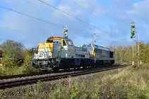 Voith im Doppelpack. 261 308-1 zieht 263 002-8 von Hamm weiter Richtung Bönen und Unna ins Ruhrgebiet.

Hamm 12.11.2020