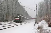 Am 31.01.17 fuhr noch der RE Ersatzverkehr (MRB). 182 530 zu sehen mit RE 26975 bei Jößnitz/V.