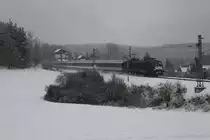 Am 31.01.17 fuhr noch der RE Ersatzverkehr (MRB). 182 024 zu sehen mit RE 26972 bei Jößnitz/V.