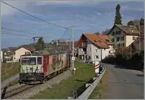 Von der SLM/BBC 1983 gebaut und an die GFM geliefert, übernahm die MOB von der TPF 2008 die GDe 4/4 102  Neirivue  (mit der Schwesterlok GDe 4/4 101) und setzt sie seitdem als GDe 4/4 6006 ein. Das Bild zeigt die MOB GDe 4/4 6006  Aigle les Murailles , die mit dem MOB Panoramic Express 2111 von Zweisimmen nach Montreux bei Planchamp unterwegs ist.

23. Nov. 2020