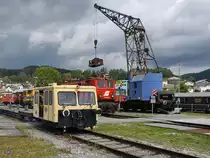 Die Draisine X 626.189 (Bahn-Motorwagen BM 100) diente zum Transport der Museumsbesucher. (Lokpark Ampflwang, August 2020)