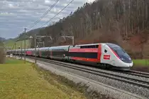 TGV Lyria 4725 fährt Richtung Bahnhof Tecknau. Die Aufnahme stammt vom 19.12.2020.