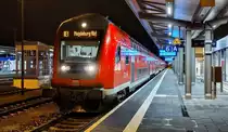 Mit Steuerwagen voraus fuhr am 29.12.2020 der RE1 von Cottbus nach Magdeburg Hbf über Frankfurt/Oder und Berlin. Hier ist der Zug am Startbahnhof zu sehen.