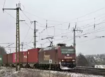 185 513-9, der Firma EMONS in Radebeul Naunhof, von Coswig kommend, Winternieselregen
09.01.2021, 11:40 Uhr.