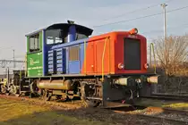 Tm 232 202-2 (ex SBB) der Firma Stauffer aus Frauenfeld, steht auf einem Abstellgleis beim Bahnhof Muttenz. Die Aufnahme stammt vom 09.01.2021.