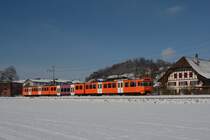 Der RBS-Be 4/12 50 am 4. Februar 2019 als S7 im frisch verschneiten Worblental bei Stettlen.