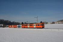 Der RBS-Be 4/12 61 am 4. Februar 2019 als S7 im frisch verschneiten Worblental zwischen Deisswil und Stettlen.