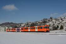 Der RBS-Be 4/12 59 am 4. Februar 2019 als S7 im frisch verschneiten Worblental zwischen Stettlen und Boll-Utzigen.