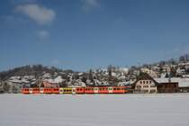 Der RBS-Be 4/12 53 am 4. Februar 2019 als S7 im frisch verschneiten Worblental bei Stettlen.