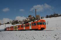 Der RBS-Be 4/12 53 am 4. Februar 2019 als S7 im frisch verschneiten Worblental zwischen Vechigen und Worbboden.