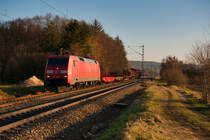 152 098 mit einem gemischten Güterzug bei Postbauer-Heng Richtung Nürnberg, 17.01.2020