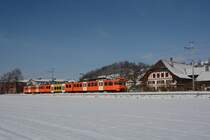 Der RBS-Be 4/12 53 am 4. Februar 2019 als S7 im frisch verschneiten Worblental bei Stettlen.