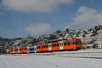 Der RBS-Be 4/12 61 am 4. Februar 2019 als S7 im frisch verschneiten Worblental zwischen Stettlen und Boll-Utzigen.