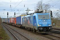 LTE Logistik- und Transport GmbH, Graz [A] mit  186 943  [NVR-Nummer: 91 80 6186 943-7 D-LTE] und Taschenwagenzug Richtung Poznan (Polen) am 20.01.21 Bf. Saarmund.