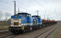 SLG - Spitzke Logistik GmbH, Großbeeren  mit der Doppeltraktion  V 100-SP-008  [NVR-Nummer: 92 80 1203 128-4 D-SLG] +  V 100-SP-010  [NVR-Nummer: 92 80 1203 146-6 D-SLG] mit Schotterzug am 20.01.21 Richtung Golm Durchfahrt Bf. Saarmund. 