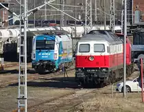 Sonntagsruhe in Wustermark, ehemals Rbf-aufgenommen am 18.3.2018. Zu sehen sind 183 004 von  ALEX  und DB 232 356-6.
