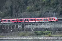 Der Dieseltriebzug 620 518-0 war Mitte April 2021 bei Remagen zu sehen.