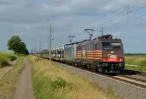 Zusammen mit 186 262 führte 185 600 der HSL einen BLG-Autozug am 13.06.21 durch Braschwitz Richtung Halle(S).