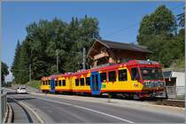 Der TPC BVB Beh 4/8 93 in seiner Ursprungsfarbgebung bei La Clairière auf dem Weg nach Bex. 

12. August 2015