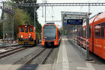 REGIONALVERKEHR BERN-SOLOTHURN (RBS).
Am 9. Oktober 2021 wurden mehrere Bauzüge verewigt.
In mit Bätterkinden mit Tmf 2/2 166.
Foto: Walter Ruetsch