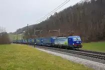 Siemens Vectron 193 496-7 fährt Richtung Bahnhof Tecknau. Die Aufnahme stammt vom 26.02.2021.