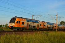 445 106 fuhr am 31.05.21 als RE2 (RE 63987) von Cottbus nach Wismar. Hier zu sehen, kurz vor dem nächsten Halt in Friesack (Mark), in Vietznitz.