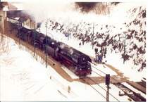 Sonderzug mit 01 0509-8 und 01 519 von Stuttgart nach Arnstadt und zur�ck am 14. Februar 2004 beim Halt in Oberhof.