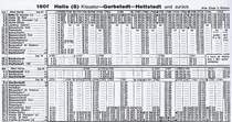 Abgebildet ein Scann aus dem Sommerfahrplan 1963, Strecke 180f  , Halle(Saale) Klaustor-Gerbstedt-Hettstedt. Im Vergleich zu 1957 gibt es nur wenig Änderungen, es sind etwas weniger Züge unterwegs.Der Verkehr zwischen Halle (Saale) Klaustor und  Heiligenthal wurde 1968 eingestellt.Teilweise wurden die Gleise abgebaut, aber es finden sich auch heute noch Reste, diese , bei Fienstedt, sind auf den nächsten Bilder, zu sehen.
Scanner Canon lide , am 02.01.2022  18:45 gescannt.