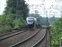 VT 745 der NWB bei der ausfahrt des Gbf Gelsenkirchen Bismarck. 17.8.07