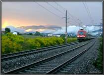 Abendstimmung �ber Zeltweg !!!
Taurus 1116 079 mit Zug EC 631 Alpen Adria Universit�t f�hrt in Richtung K�rnten.
17.08.2007