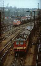 242 264-0 wartet auf ihre Ausfahrt aus Riesa Richtung Dresden