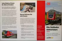 Da sind wir Bahnpendler auf die komfortableren Triebwagen und „das Ambiente“ gespannt. Auszug aus dem Faltblatt  Die Südbahn elektrisiert  der DB vom Dezember 2021 (Genehmigung des Herausgebers zur Veröffentlichung liegt vor)