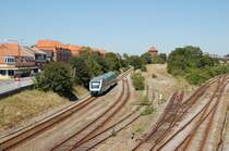 2 Lint41 der Privatbahngesellschaft Arriva Tog A/S haben gerade den Bahnhof von Esbjerg in Richtung Skjern verlassen. N�chster Halt ist Esbjerg-Gjesing. August 2007