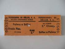 Mallorca,Ticket f�r die Strecke Palma-Soller,Sommer 1997.Preis damals 760 ptas.