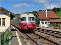 Ein TEE RAe in seiner vertrauten Umgebung, aber abseits einer seiner ehemaligen Stammstrecken: von Milano nach Paris fuhr der TEE Cisaplino t�glich durch die Weinberge des Lavaux, wenn auch gut drei Kilometer weiter s�dlich auf der Strecke (Simplon) Brig -Lausanne. Durch Bossi�re, auf der Stecke Lausanne - Bern, hingegen verkehrt vor Jahren der TEE Rheingold ( Gen�ve - Basel - K�ln - Amsterdam).
Da ein Geschenk des Himmels (denn aus Bern konnte der TEE ja nicht kommen, Streckensperrung Flamatt) war ich v�llig �berrascht, den TEE in Bossi�re vorbeifahren zu sehen und stand an einem eher ung�nstigen Fotostandpunkt.
Als ich das letzte Mal ein solchen Zug fotografierte, war der Himmel grau und der Zug auch, damals, als die RABe als Graue M�use ihre letzten Fahrten als TGV Anschlussz�ge Frasne - Bern absolvierten... 
24. August 2007